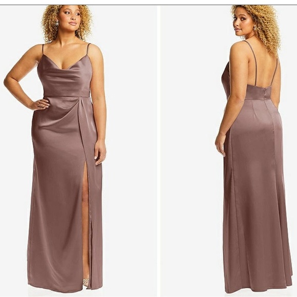 Dessy Collection Cowl-Neck Draped Wrap Maxi Dress W/Front Slit Sienna 12R - Picture 1 of 10